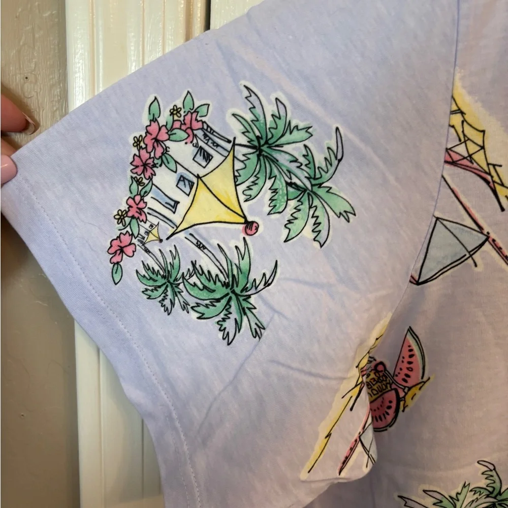 Lavender Beach Print 100% Cotton T-Shirt Nightgown in Women’s Large/XL NWT